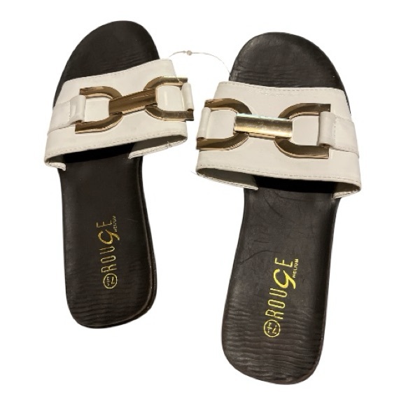 Rouge Helium White and Gold Slide Sandals NWOT - Picture 1 of 3